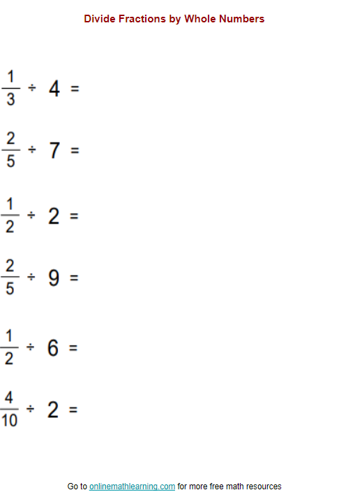 dividing with fractions worksheet