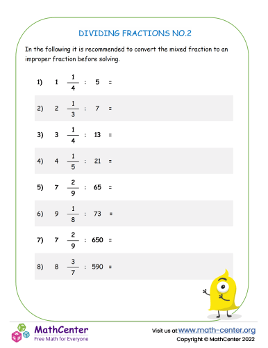 Dividing Fractions No.2 | Worksheets | Math Center