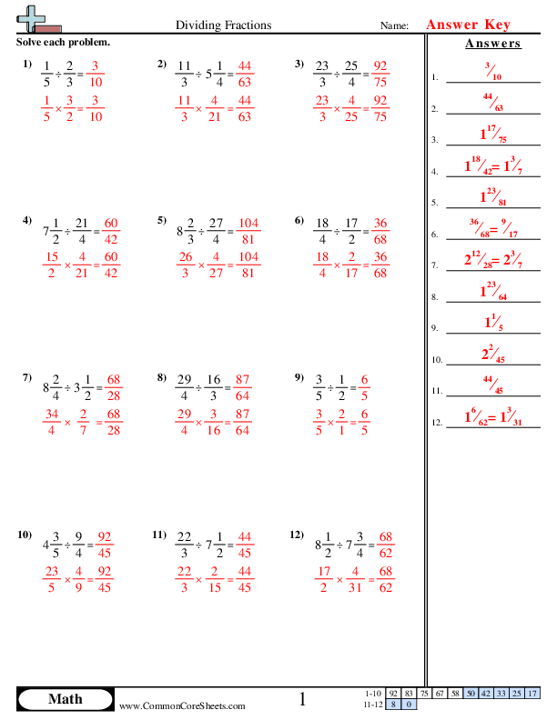 dividing with fractions worksheet
