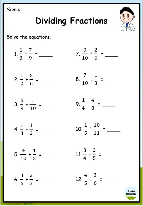 dividing with fractions worksheet