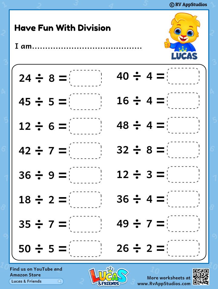 Division Worksheet for Children. Download Free Printables.