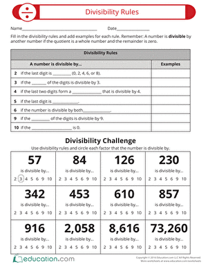 Learn About Divisibility Rules | Worksheet 