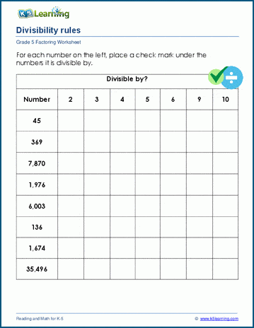 divisibility worksheet for 6th graders