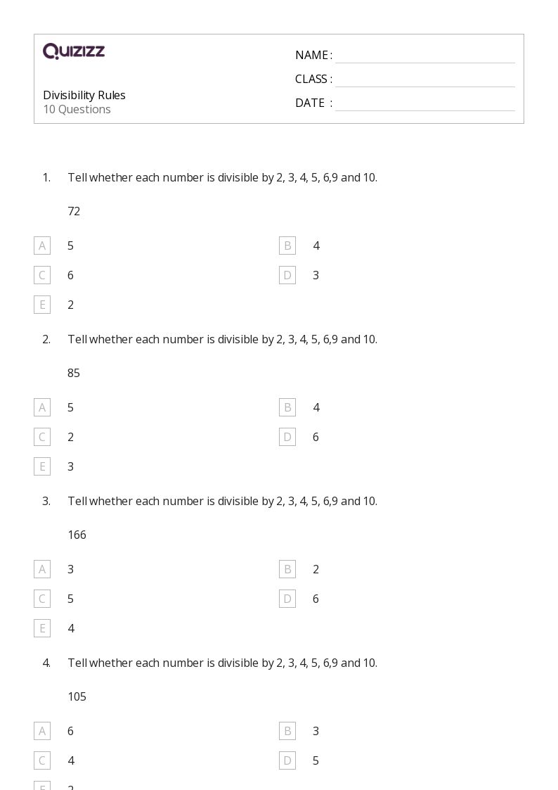 divisibility worksheet for 6th graders