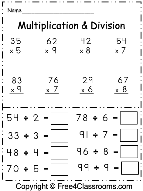 Free 3rd Grade Multiplication and Division Math Worksheet - Free ...