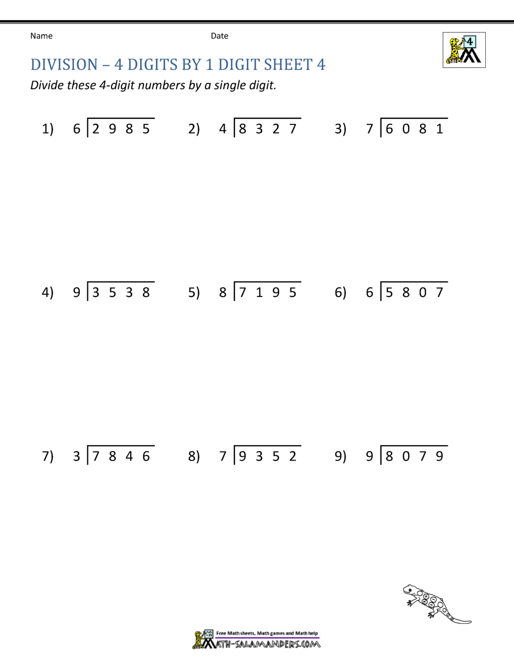 4th Grade Long Division Worksheets