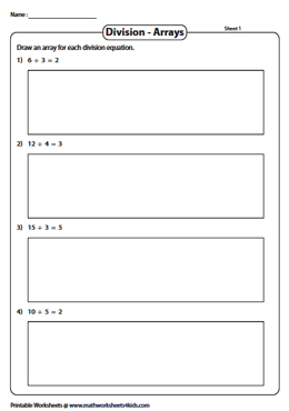 Division Array Model Worksheets