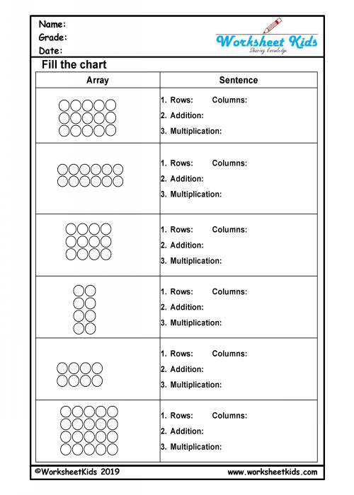 Multiplication arrays worksheets for 2nd and 3rd grade - free pdf