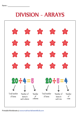 Division Array Model Worksheets