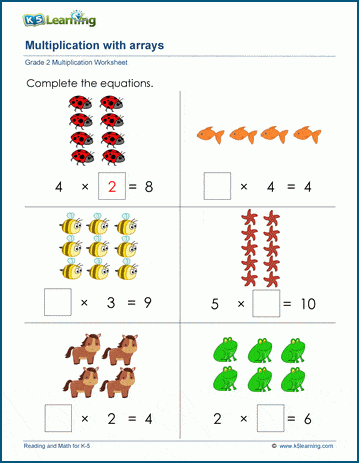 Multiplication with arrays worksheets | Worsheets library