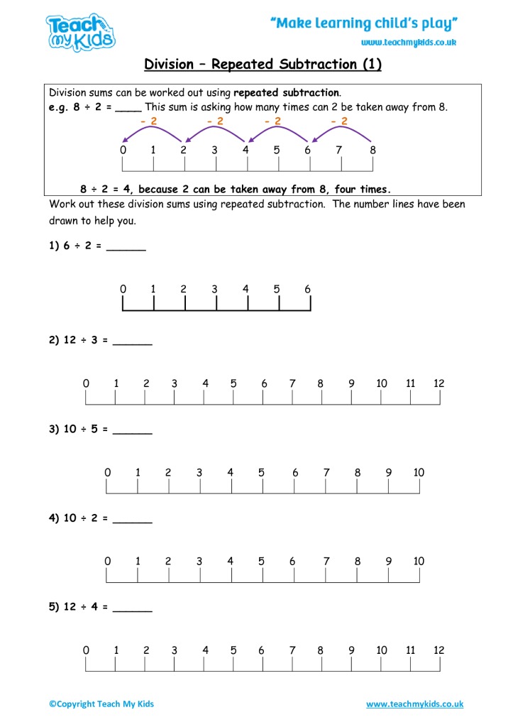division as repeated subtraction worksheet