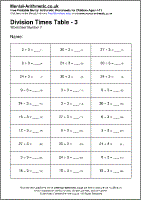 Division Times Table - 3 Worksheets - Free Printable PDF