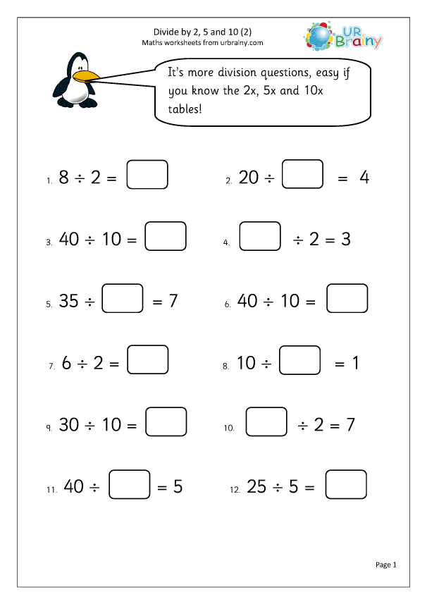 Divide by 2, 5 and 10 (2) - Division Maths Worksheets for Year 2 ...