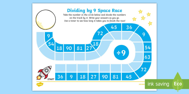 FREE! - Dividing by 9 Space Race Worksheet / Worksheet