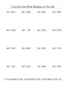 division by multiples of 10 worksheet