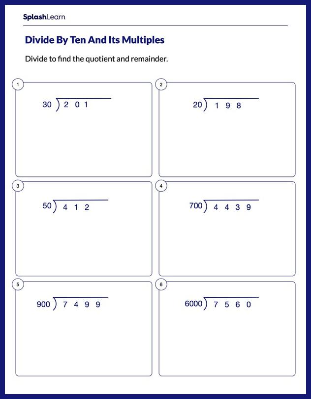 division by multiples of 10 worksheet