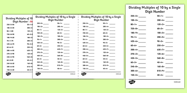 division by multiples of 10 worksheet