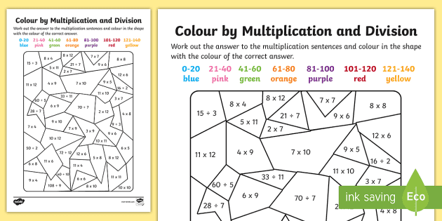 Colour by Multiplication and Division to 12 x 12 Worksheet ...