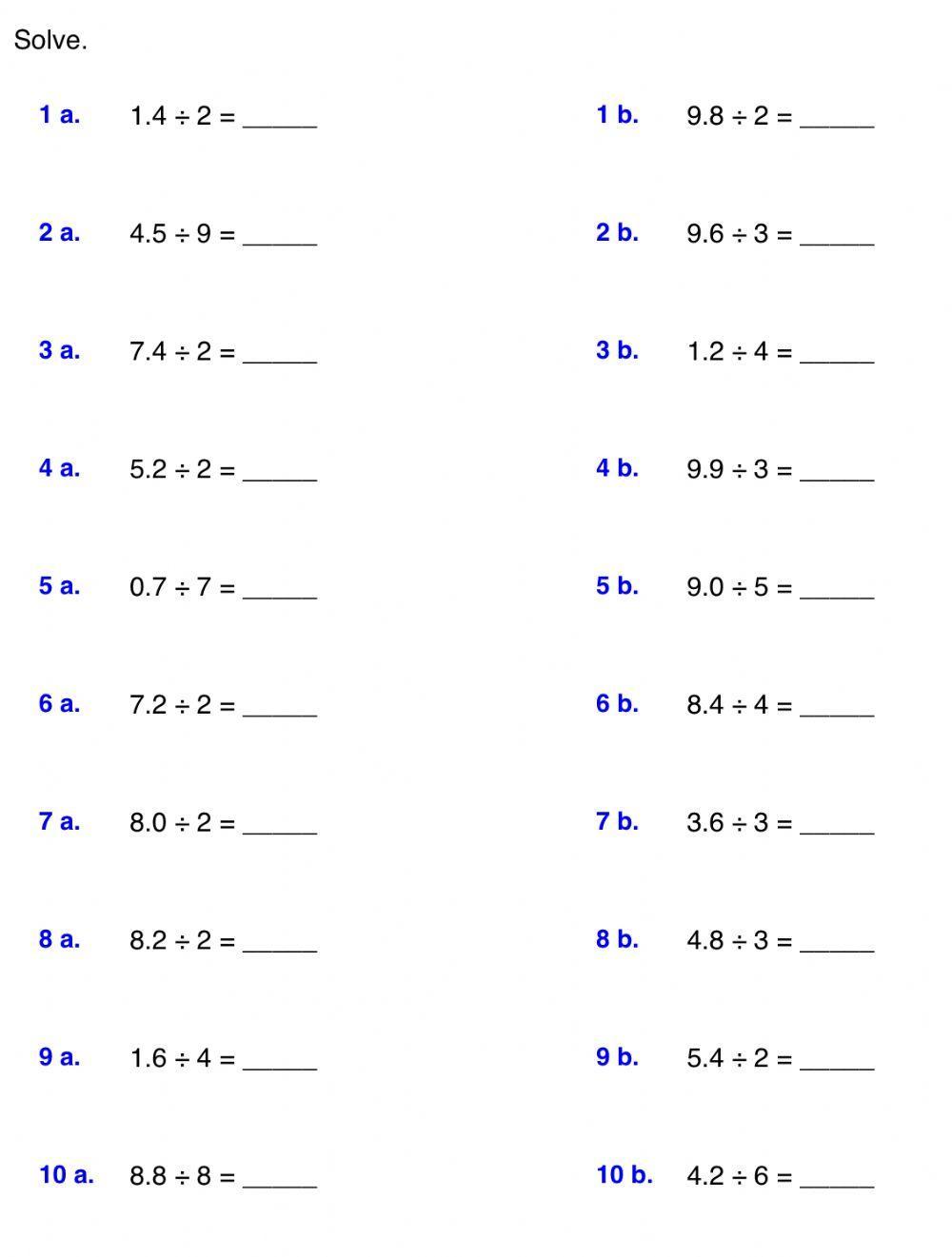 Dividing decimals exercise  