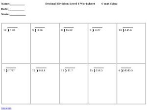 Decimal Division Level 6 Worksheet Worksheet for 4th - 6th Grade ...