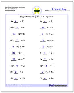 Multiplication and Division Pre-Algebra Worksheets