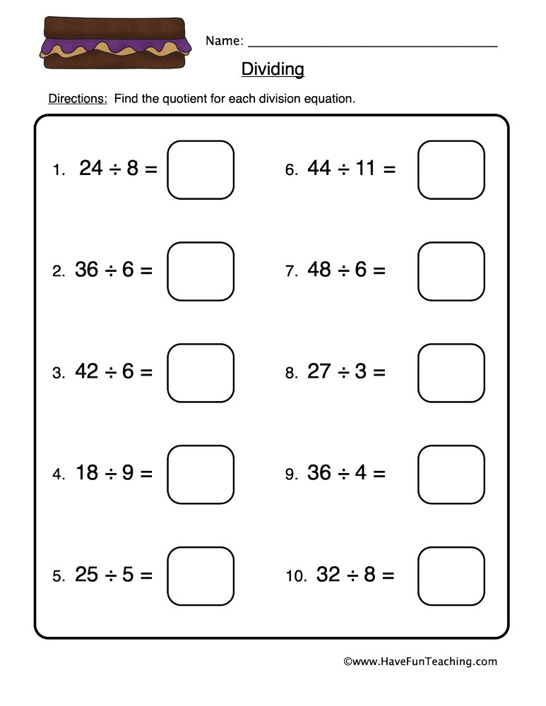 Division Fact Fluency Worksheet  