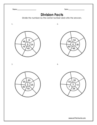Division Facts 5, 6, 7 and 8 Worksheet