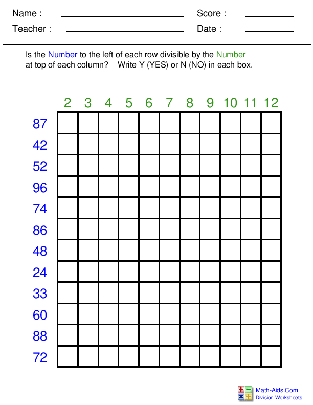 division facts practice worksheet