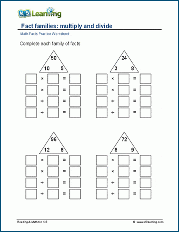 division facts practice worksheet