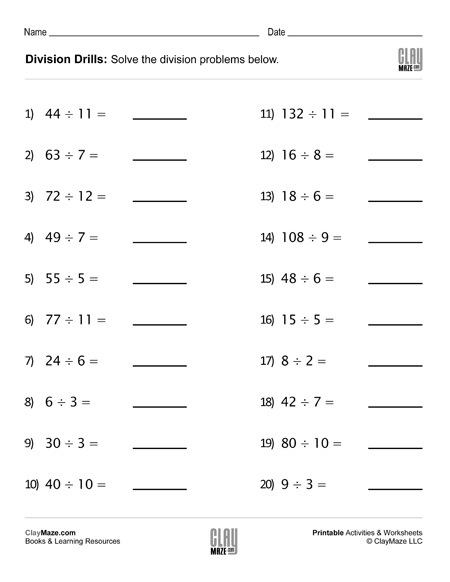 Division Drills Worksheet (Set 3) | Homeschool Books, Math ...