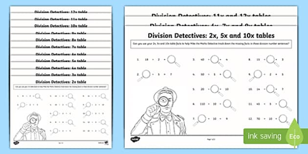 Division Facts Missing Numbers Worksheet / Worksheet