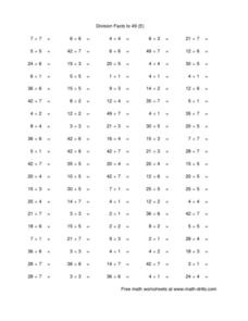 Division Facts to 49 (E) Worksheet for 4th - 5th Grade | Lesson Planet