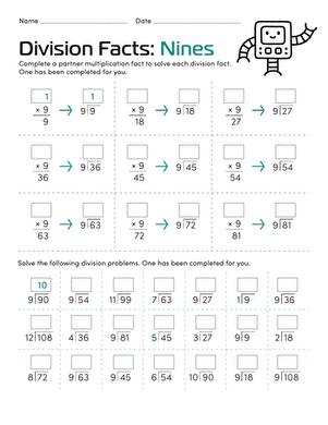 Division Facts: Nines | Interactive Worksheet 