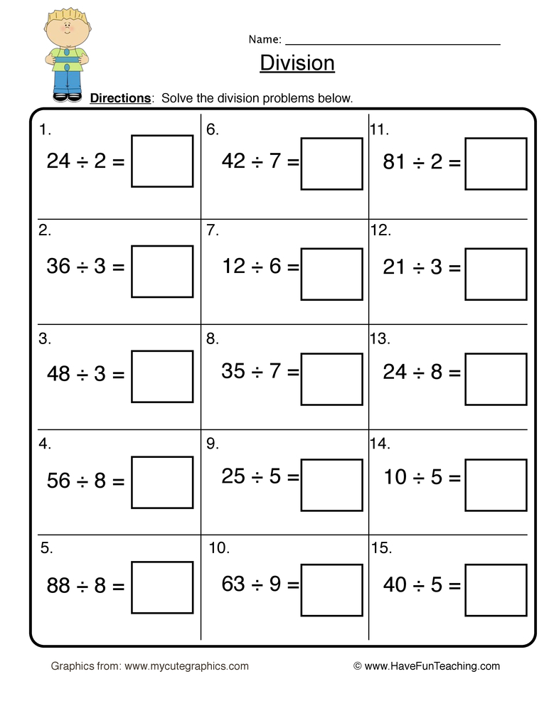 Division Fast Facts Worksheet