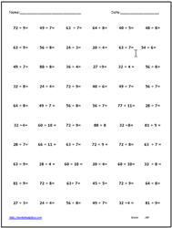 Division Facts Worksheets