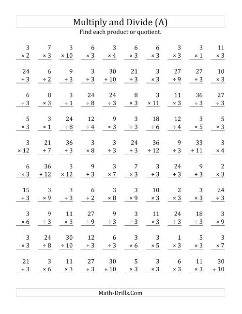 Multiplying and Dividing by 3 (A)