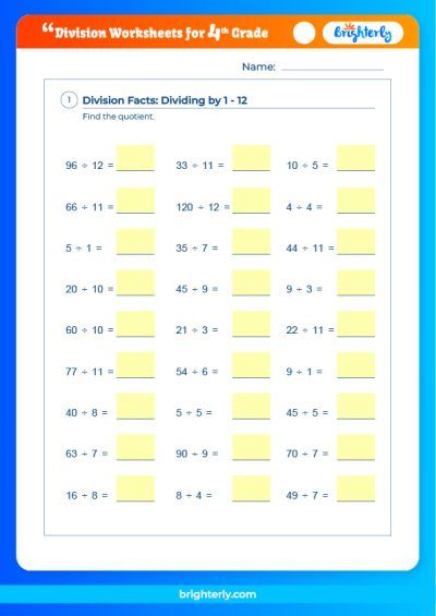 Free Printable 4th Grade Division Worksheets for Kids - Brighterly.com