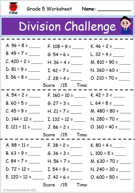 division for 5th grade worksheet