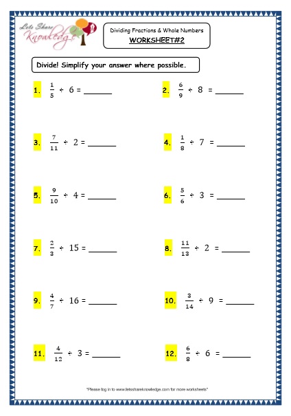Grade 4 Maths Resources (2.7 Dividing Fractions and Whole Numbers ...
