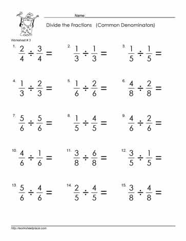 Divide Fractions Worksheets-3 (Common Denom.)