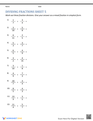 Dividing Fractions By Fractions Worksheet Collection For Teaching ...