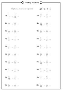 Dividing Fractions Worksheet for 5th - 8th Grade | Lesson Planet