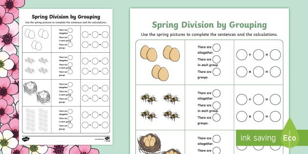 Spring-Themed Division by Grouping Worksheet (teacher made)