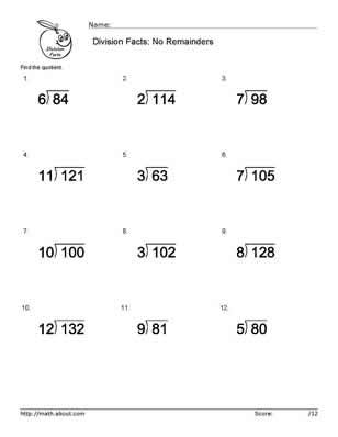 Basic Division Fact Worksheets
