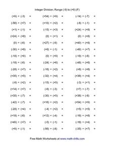 Integer Division; Range (-9) to (+9) (F) Worksheet for 4th - 6th ...