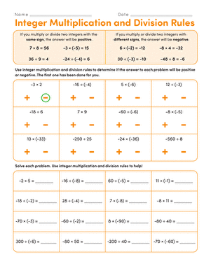 Integer Multiplication and Division Rules | Interactive Worksheet ...