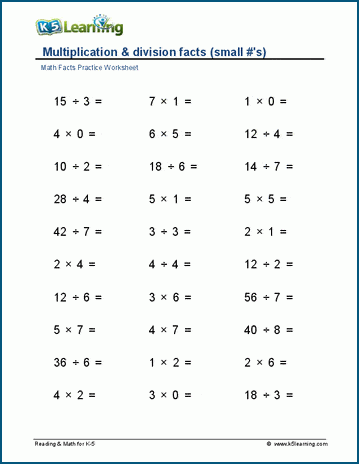 division math facts worksheet