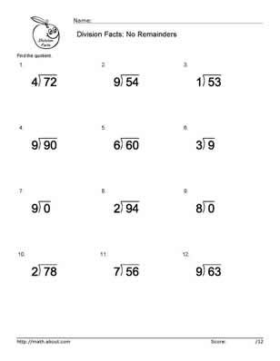 Basic Division Fact Worksheets