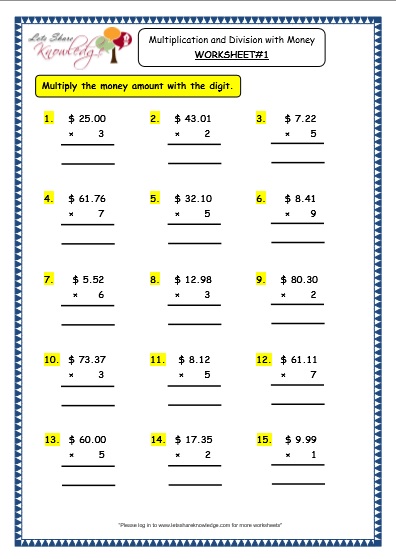 Grade 3 Maths Worksheets: (10.3 Multiplication and Division with ...