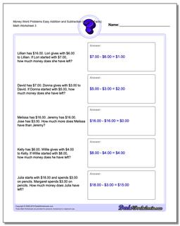 Money Word Problems: Addition and Subtraction with Extra Facts